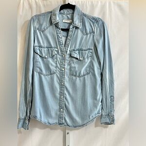 Zara Light Blue Denim Button Down Long Sleeve Womens XS Shirt